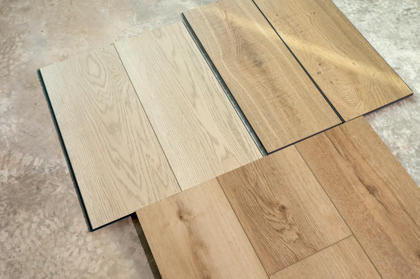 Wood-look vinyl planks laid out for a new floor