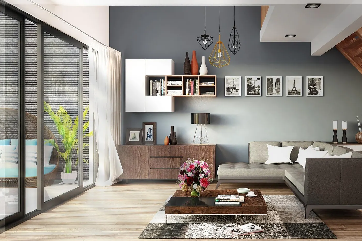 A finished open-plan living room after a remodel